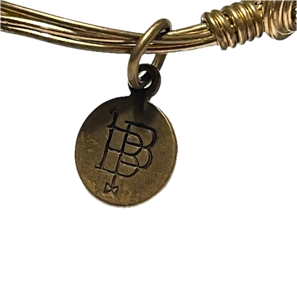 Bourbon & Bowties BB Gold Plated Wire Wrap Bangle Bracelet Green Natural Stone - Picture 2 of 11